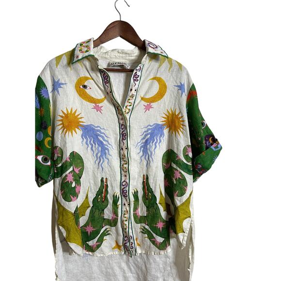 Alemais Seeker Print Linen Button Down Shirt Relaxed Womans 4 - Picture 6 of 11